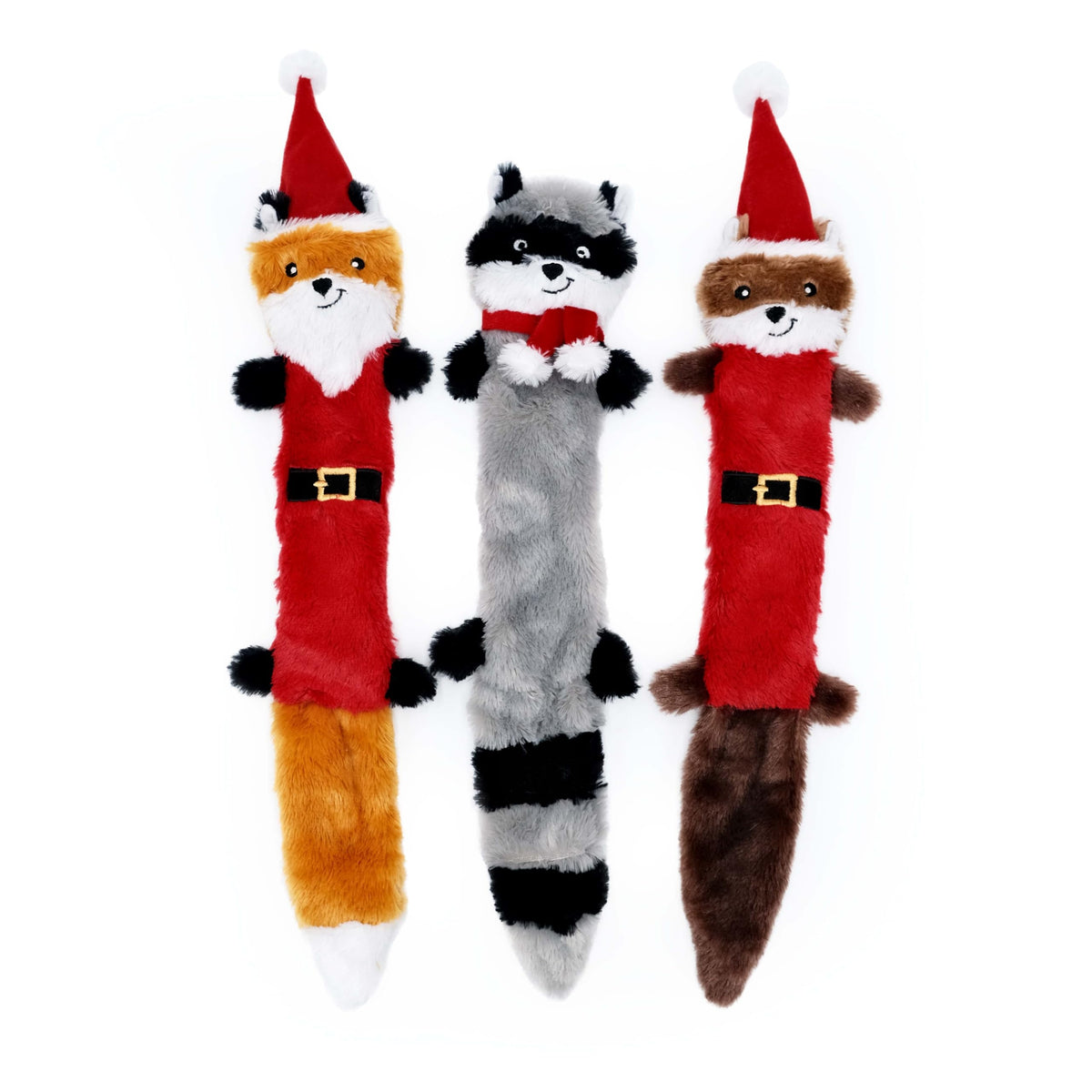 ZippyPaws Skinny Peltz - No Stuffing Dog Toy Pack to Keep Them Busy, for Medium and Large Dogs, Squeaky Pet Toys, Unstuffed Chew Toys, Soft Plush Variety Pack, Fox, Raccoon, and Squirrel - 18"