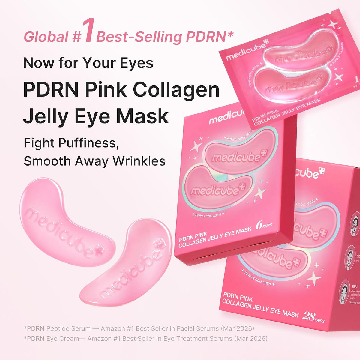 medicube Jelly Eye Mask PDRN Pink Collagen | Hydrogel Eye Patches with PDRN, Collagen, NAD | Refreshing for Puffy, Tired Eyes | Firming for Look of Wrinkles, Fine Lines | Korean Skincare (6 Pairs)