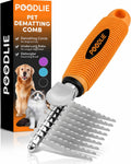 Poodle Pet Detangling Pet Comb with Long & Short Stainless Steel Teeth for Removing Matted Fur, Knots & Tangles – Detangler Tool Accessories for Safe & Gentle DIY Dog & Cat Grooming