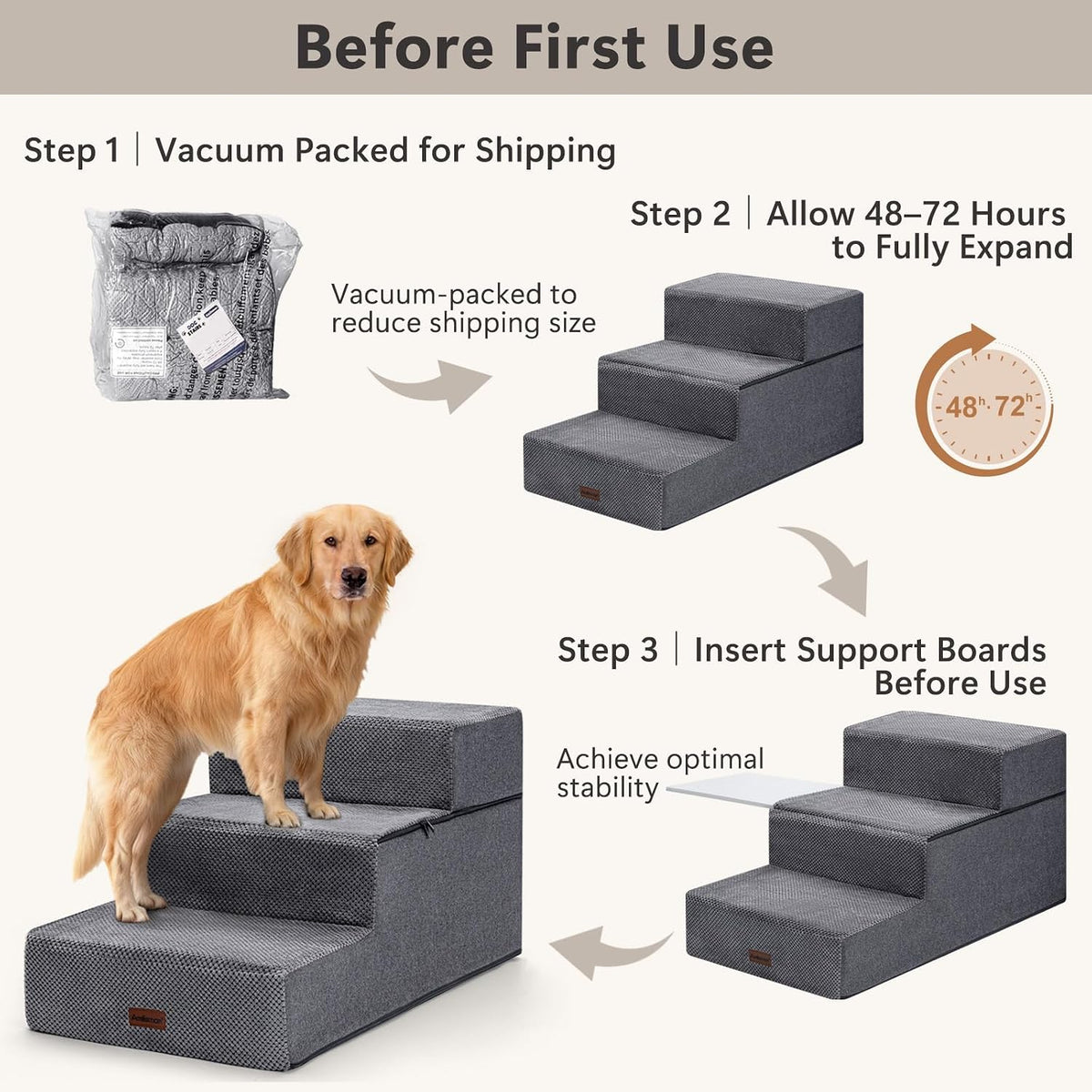 Dog Stairs for Large Dogs 18" H, Extra Wide Pet Steps for Couches & Beds | Aodisman Pet Stairs with 20" Wide,Deep Steps and Reinforced Support Boards for Easy Climb,Ideal for Large & Senior Dogs,Grey