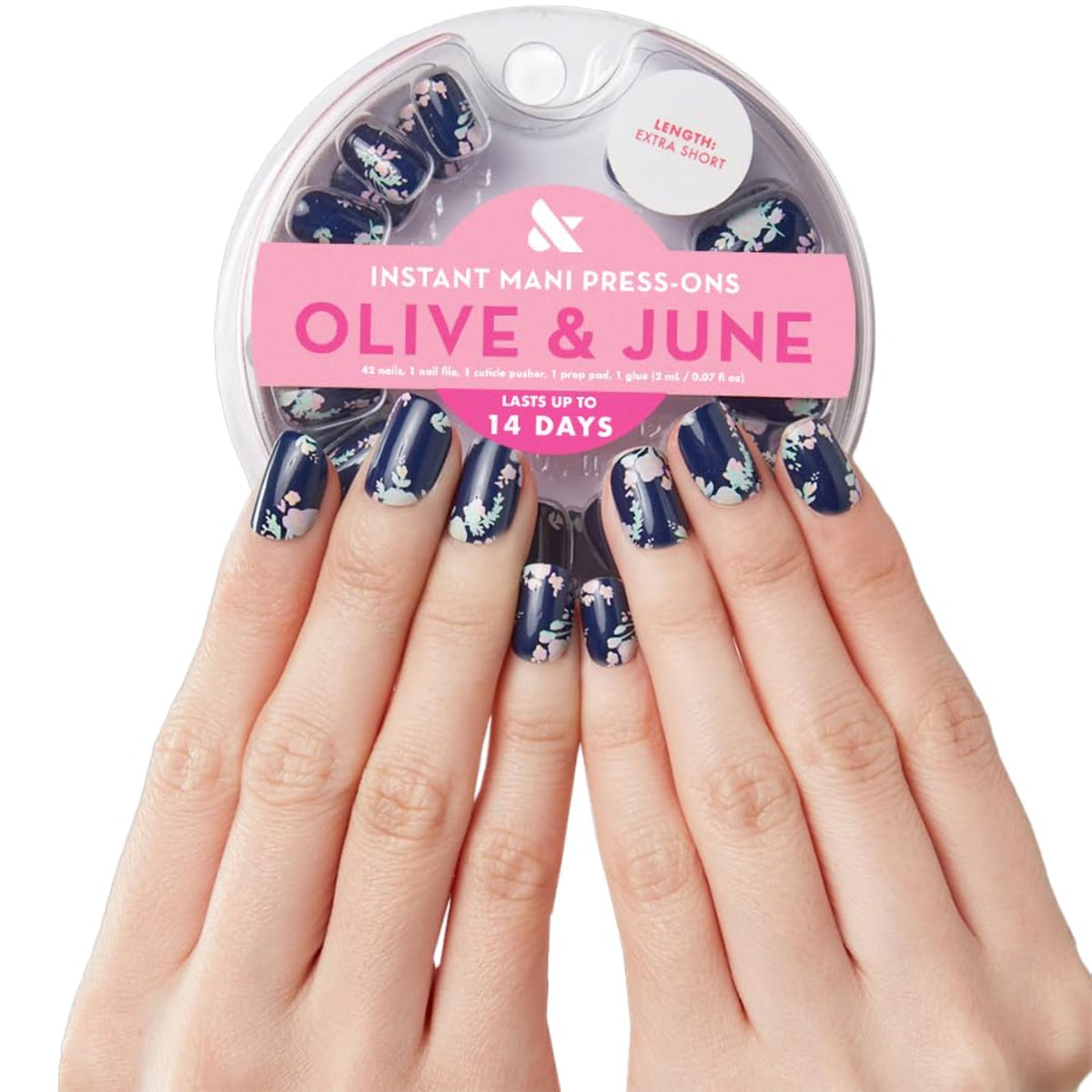 Olive & June Instant Mani Press-On Nails, HZ Velvet, Short, Round | Salon-quality glue-on manicure kit; 42 non-toxic fake nails in 21 sizes, recycled materials, realistic look, lasts 14 days