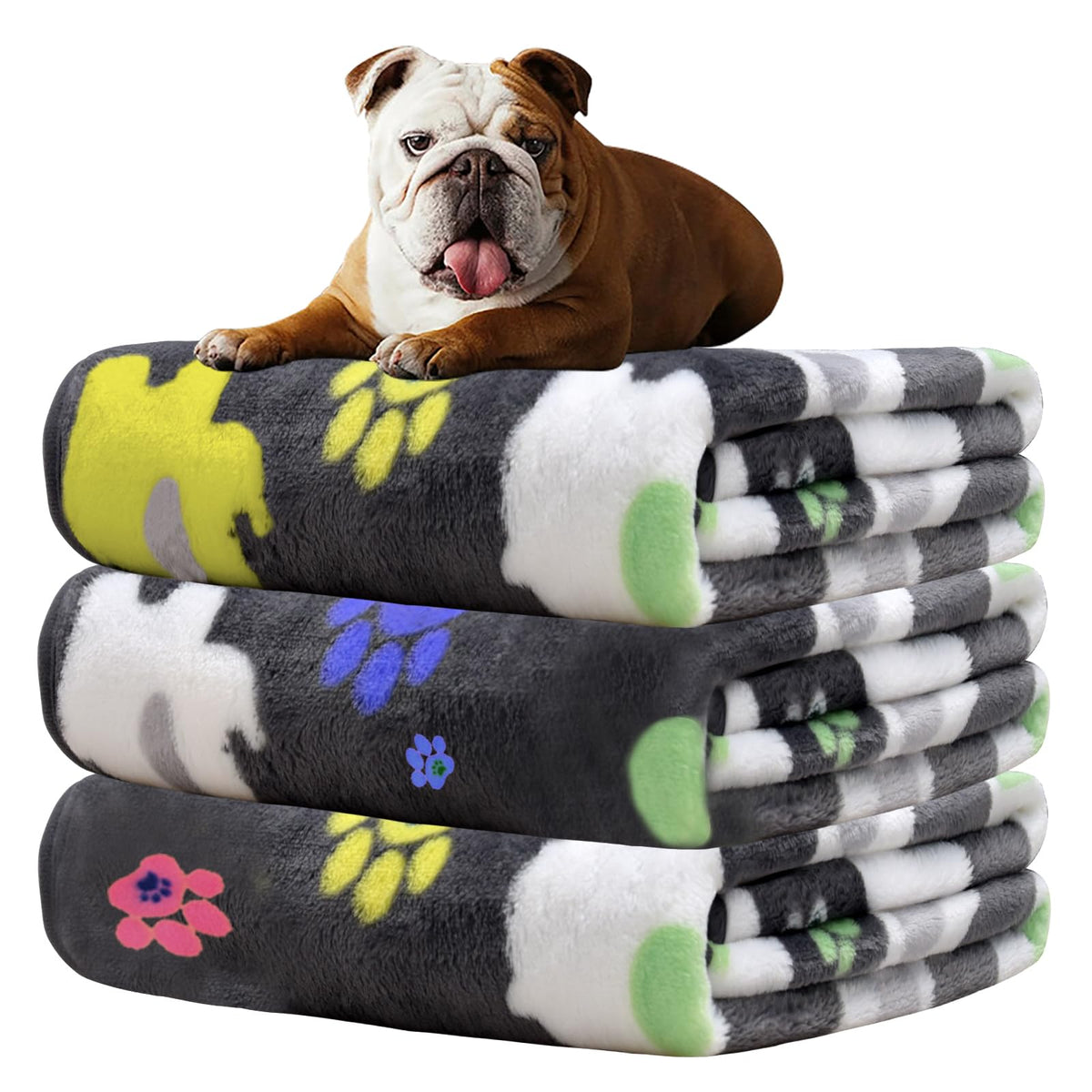 Rezutan 1 Pack 3 Blankets for Dogs, Dog Blanket for Large & Medium Pet Cat, Premium Soft Fluffy Suitable for Dog Kennels & Beds, Sofas, Gifts Puppy Essentials, 41x31inch, Gray/Blue/Beige