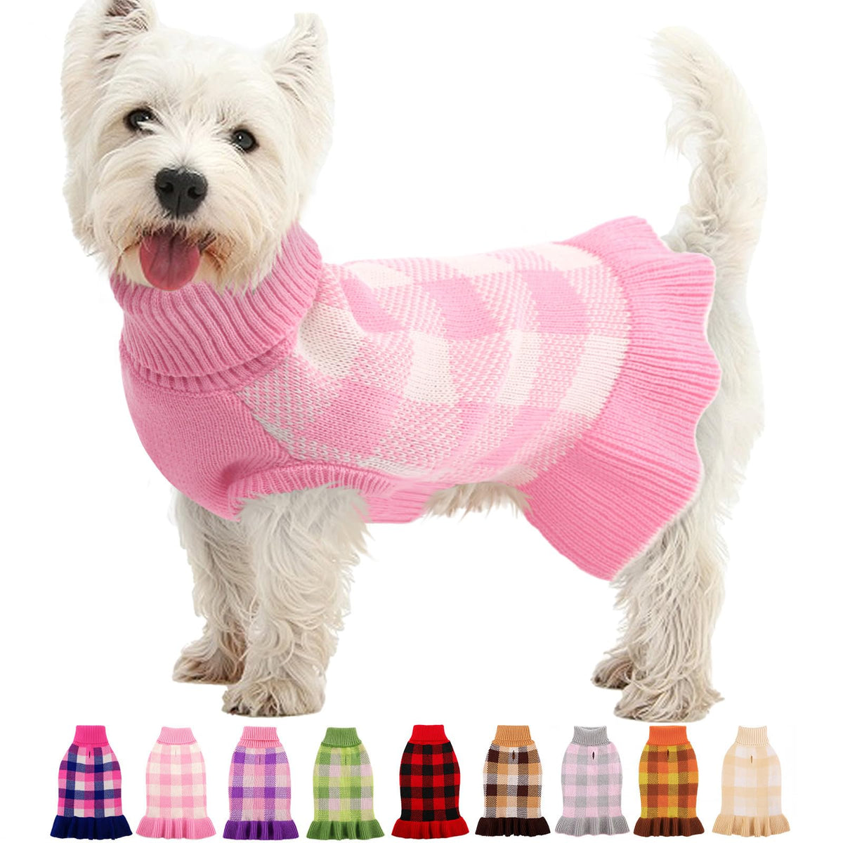 Dog Sweater Dress Plaid Knitwear for Small Dogs Girl Christmas Clothes