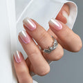 CurvLife Milky White Square Press on Nails Short, Soft Gel Fake Nails with Clean Nude Apricot Design Full Cover False Nails Glossy Nude Glue on Nails Artificial Stick on Nails for Women