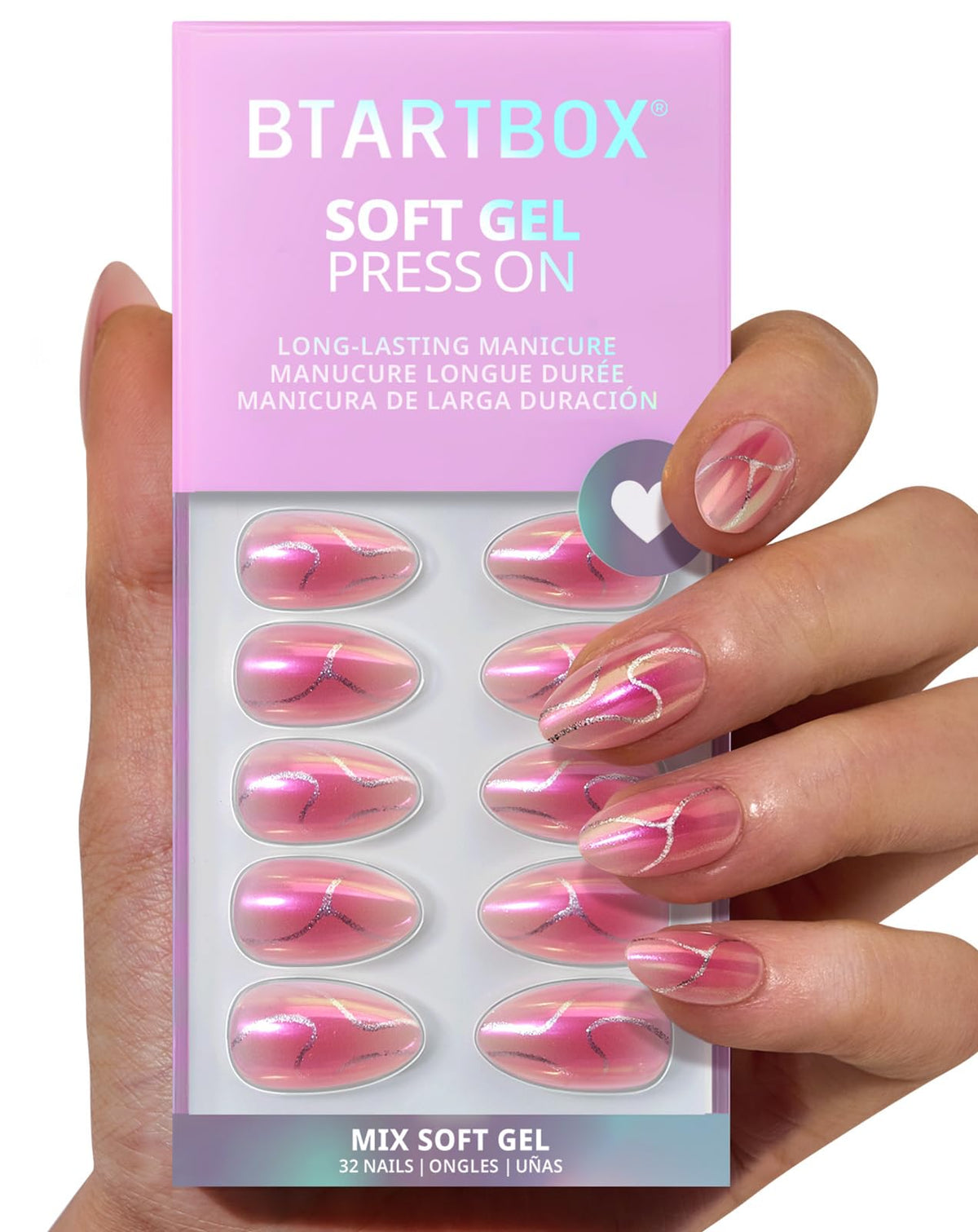 BTArtbox Press On Nails, Cream Puff, Short Almond, Ombre Off White, 32Ct | 2+ Weeks Wear, Salon-Quality Natural Nails, 10-Minute Easy Daily Application, Fast Removal, 16 Sizes, All-in-One Complete Kit