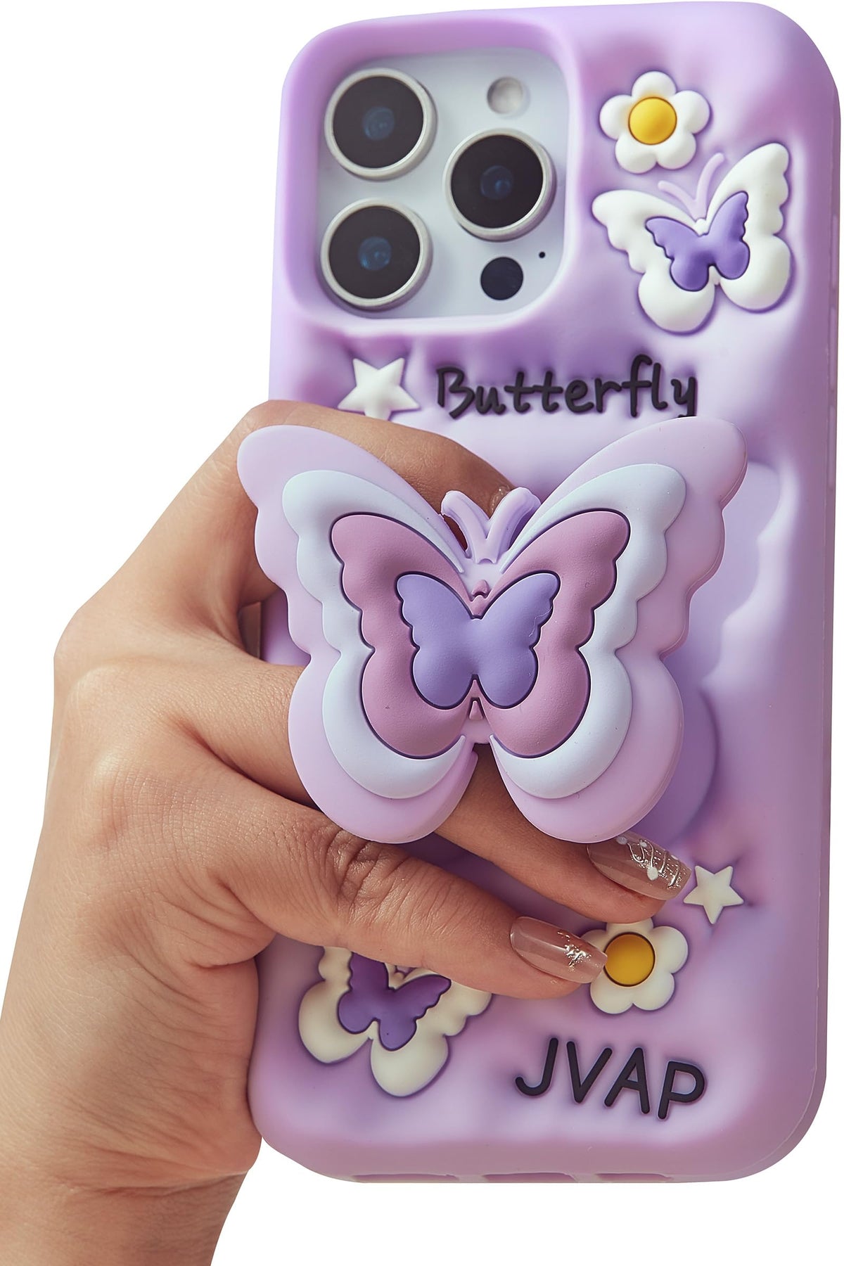 for iPhone 15 Case, Kawaii 3D Butterfly Pop-Up Grip for Girls