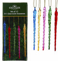 Kurt Adler 5.25-Inch Glass Multicolored Icicle Ornament 12 Piece Box Set