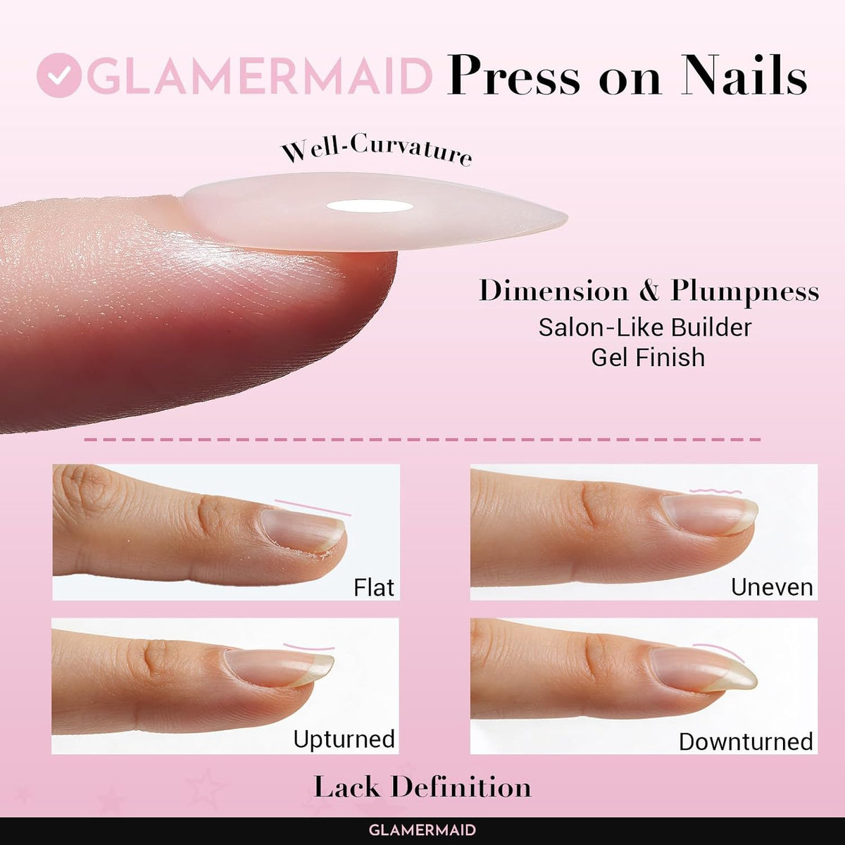 GLAMERMAID Cherry Red Press on Nails Medium Almond, Handmade Jelly Soft Gel Dark Red Glue on Nails Stiletto, Burgundy Emo Fake Nails Short Oval, Reusable Acrylic Stick on False Nails Kit for Women