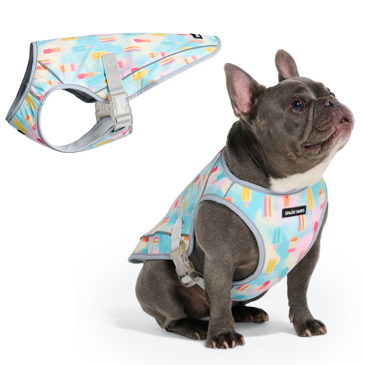 Spark Paws Dog Cooling Vest - SPF 50 UV Sun Protection - Summer Heat Relief Gear for Dogs, Lightweight, Evaporative Cooling - Dog Anxiety Relief Vest During Hot Days - Snowcone, XL