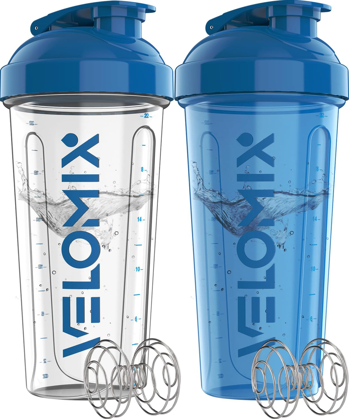 VELOMIX 2 Pack 28oz Protein Shaker Bottle for Protein Mixes, Black/Transpar