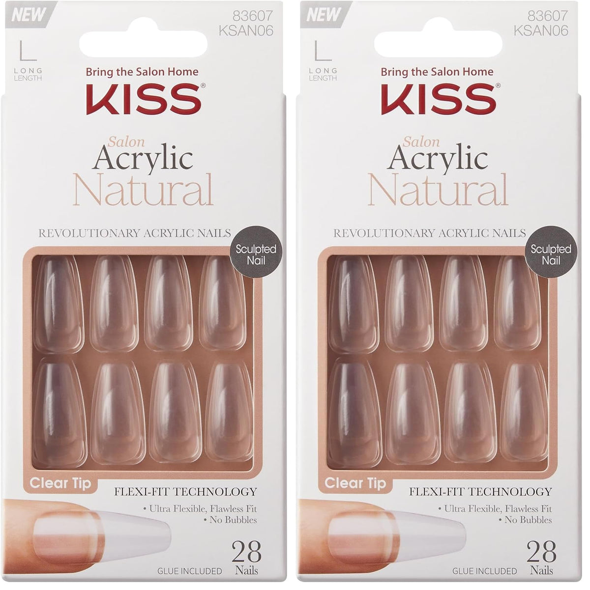 KISS Salon Acrylic Press On Nails, Nail glue included, 'Cashmere', French, Medium Size, Squoval Shape, Includes 28 Nails, 2g Glue, 1 Manicure Stick, 1 Mini file