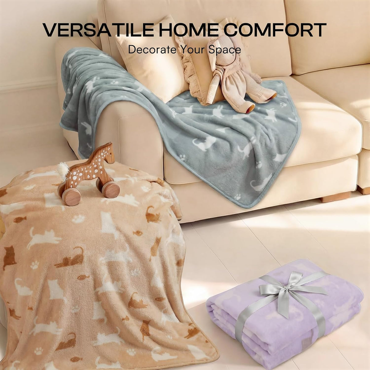 Luciphia 3 Pack Cute Cat Blankets Cozy Small Throw for Pet Puppy,23"x16"