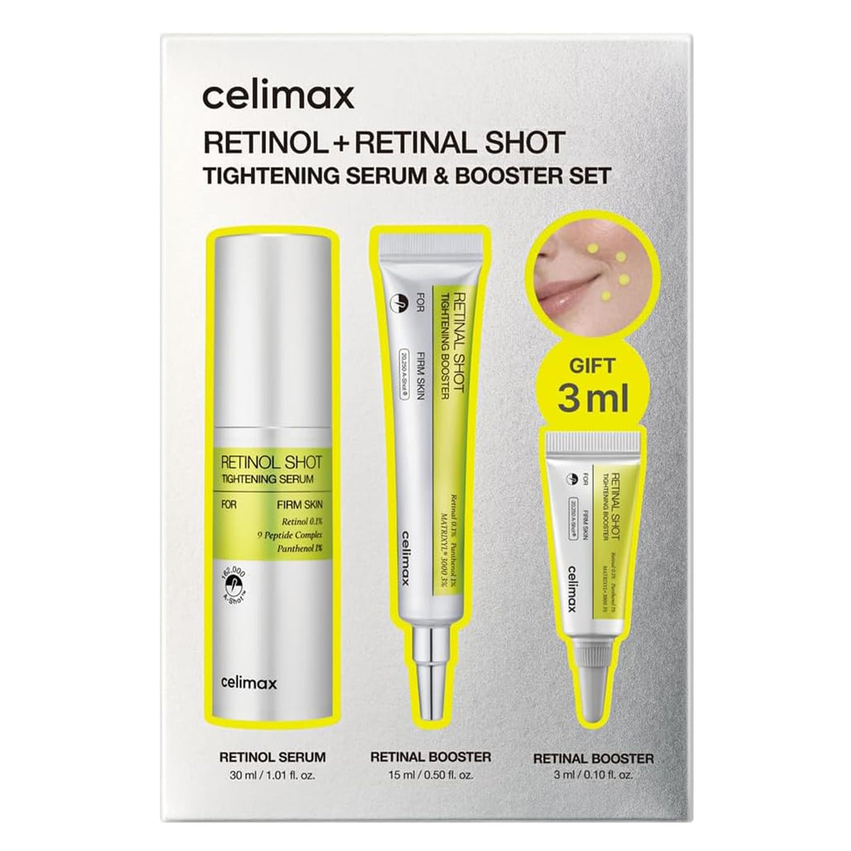 celimax The Vita A Retinal Shot Tightening Booster | 0.1% Retinal, 3% Matryxyl, High-Strength Retinoid for Anti-Aging, Pore Minimizer, Wrinkles & Fine Lines, Firmer Skin, 15ml, Korean Skin Care Gift