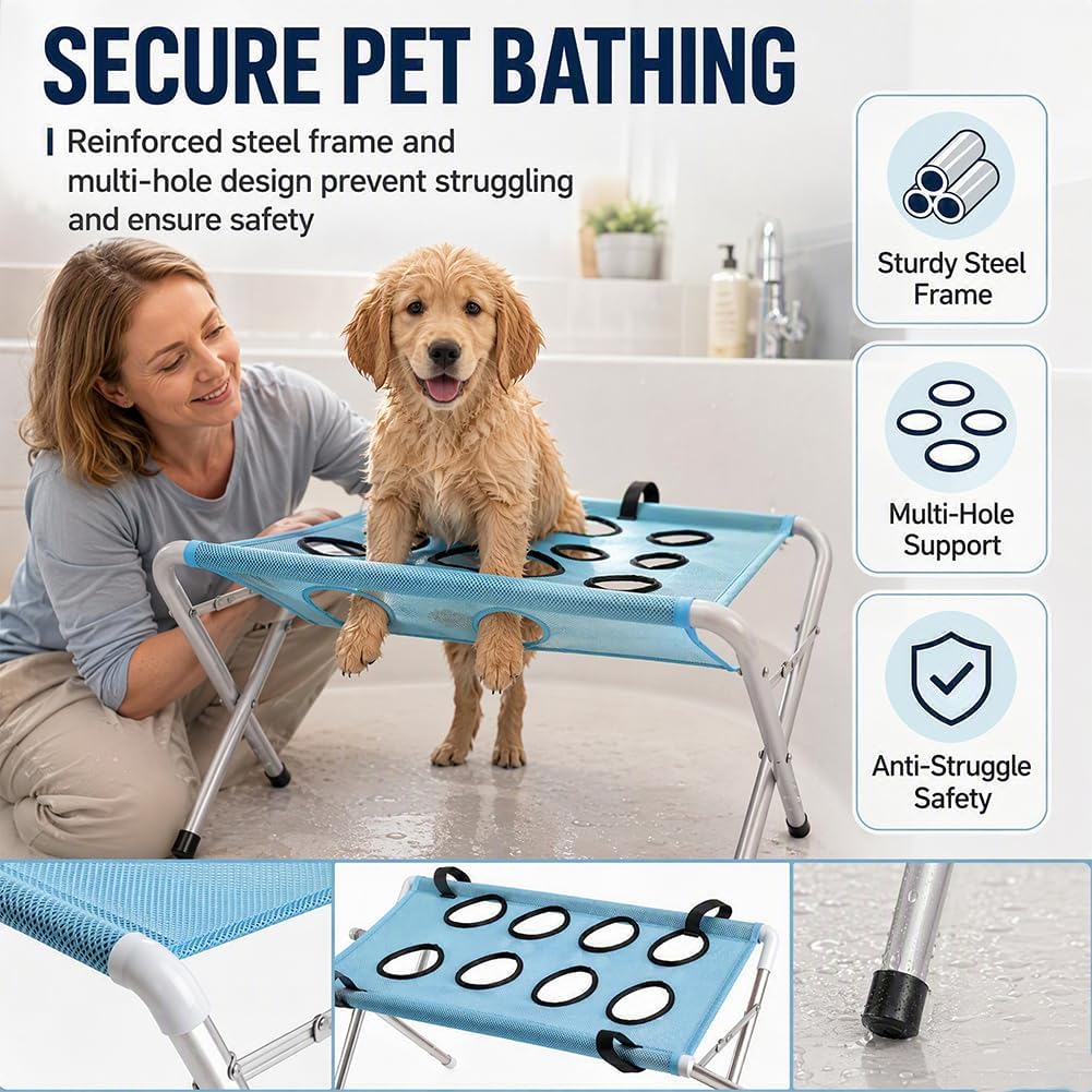 Dog Grooming Hammock, 2-in-1 Foldable Pet Bathing Bed with Stand，Pink | Pet Grooming Hammock, Dog Bath & Paw Wash Sling for Small Large Dogs, Nail Trimming, Shower Hammock, Foldable Stand