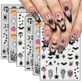 Halloween Nail Art Stickers Cute Ghost Pumpkin 3D Self-Adhesive Nail Decals Bat Cat Skull Designs Nail Decorations Halloween DIY Manicure Supplies for Women Girls&Kids 6Pcs