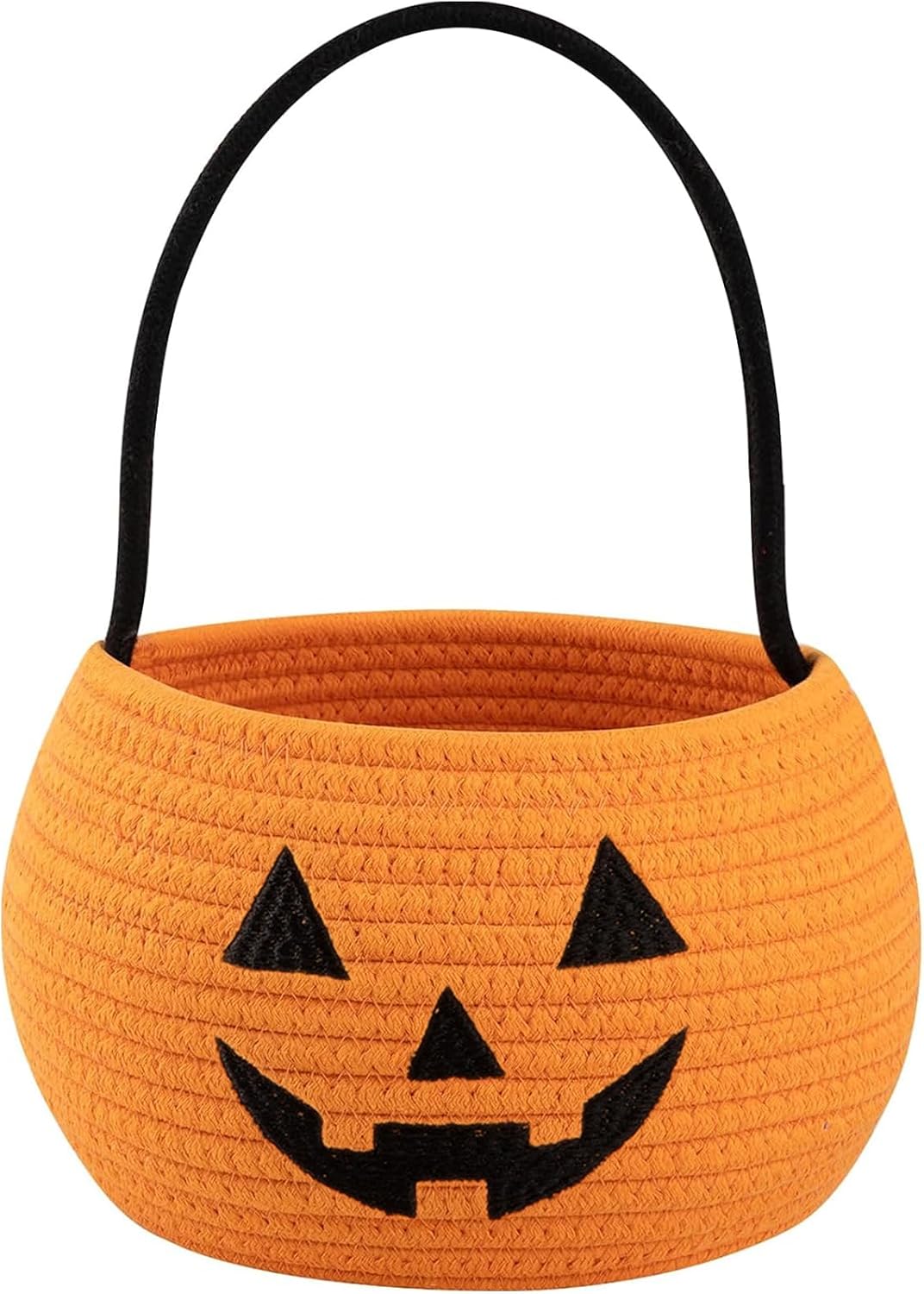 OIASKET Cotton Rope Halloween Pumpkin Basket with Handle, Trick or Treat Bucket for Kids, Woven Boo Candy Basket for Neighborhood Parades & Indoor Holiday Home Decor