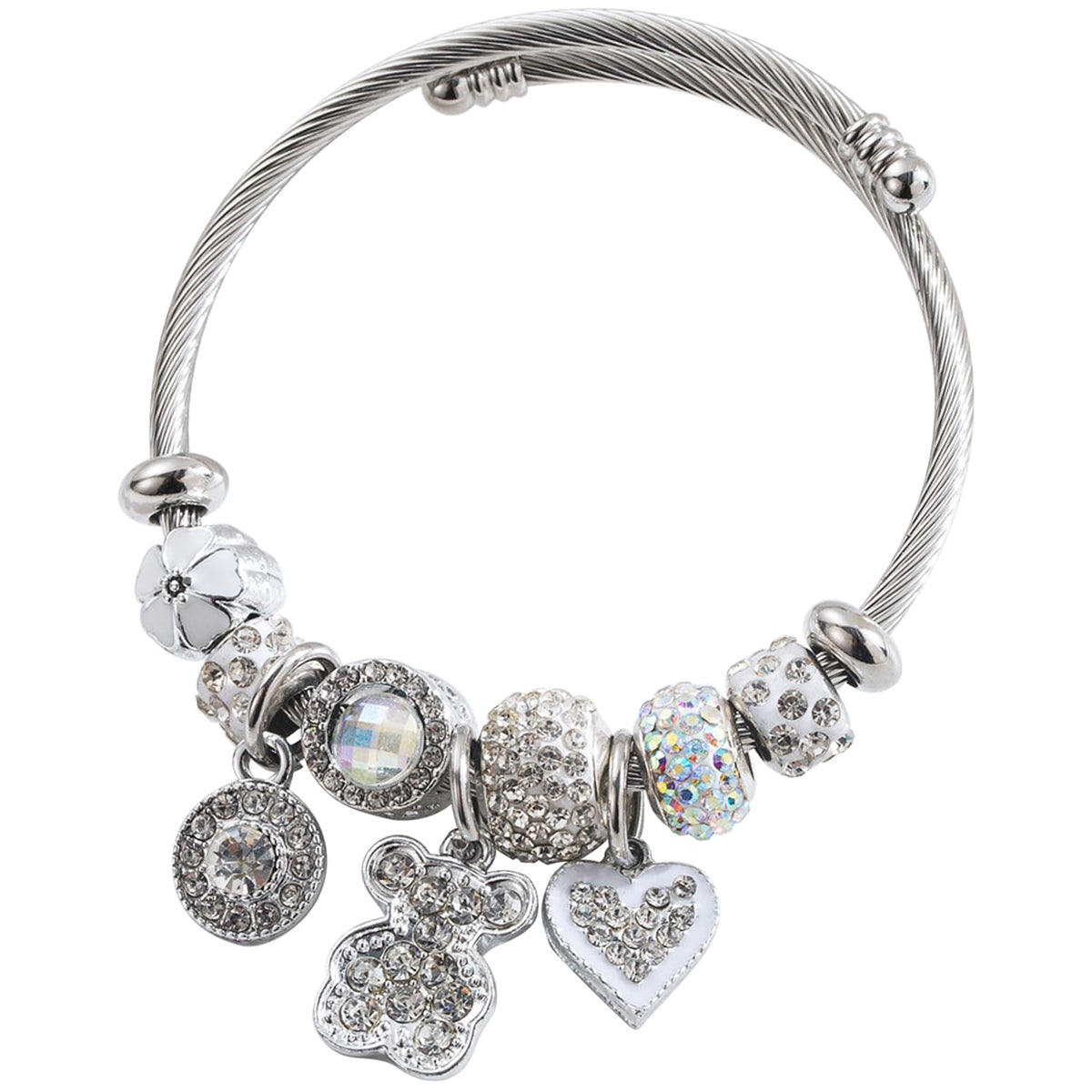 Charm Bracelets for Womens,Exquisite Cute Cartoon Friendship Silver Bracelets Stainless Steel Bangle, Womens Jewelry Suitable for Holiday Gifts and Birthday Gifts