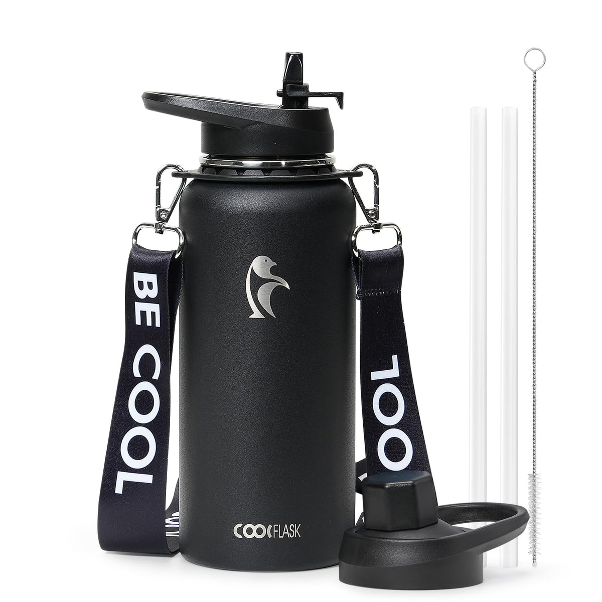Coolflask Water Bottle with Straw, 40 oz Insulated Metal Water Flask with Straw & Spout Lids, Stainless Steel Double Wall Vacuum, Keep Cold 48h Hot 24h, Leak Proof, BPA-Free, Apricot Pink
