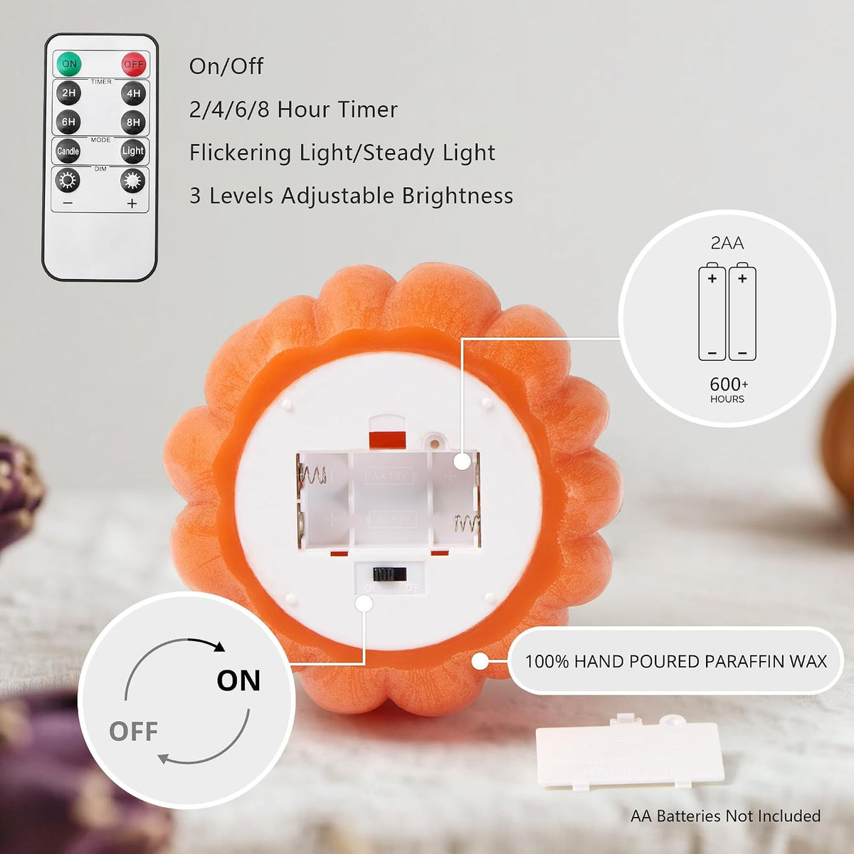 Fall Decor, Fall Decorations for Home, Flameless Pumpkin Candle, Orange