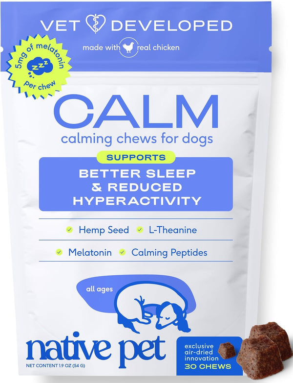 Native Pet Calming Chews for Dogs Medium Breed - 60 Calming Dog Treats - Hemp Seed, Melatonin, L-Theanine - Supports Calm Behavior - 30 Chews