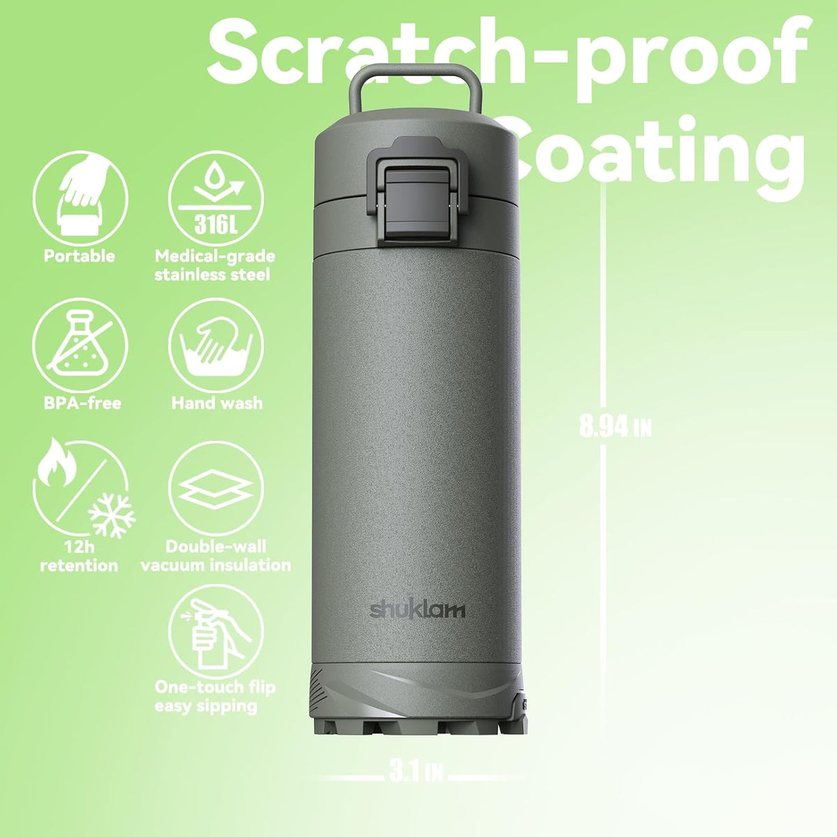 Outdoor Stainless Steel Insulated Tumbler ， One-Touch Splash-Proof Lid, Scratch-Resistant Coating, Non-Slip Base, Portable Carry Handle. Keeps Drinks Hot or Cold. Ideal for Gym, Camping. 19.6oz.