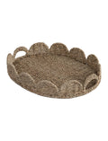 StorageWorks Rectangular Wicker Scalloped Tray, Rattan Scalloped Basket | Shallow Serving Trays with Handles for Coffee Table, Living Room, Seagrass Trays for Decorative & Organizing