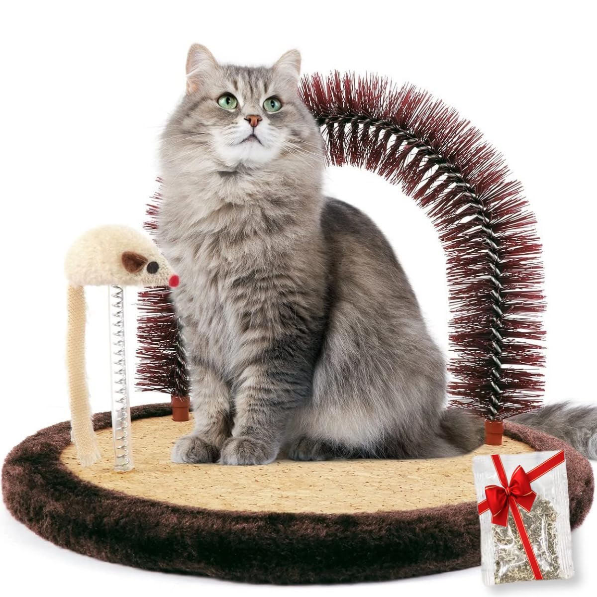 Happi N Pets Large Cat Self Groomer, Heavy Scratching Pad With Mouse Toy