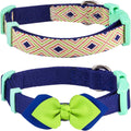 Blueberry Pet Pack of 2 Multiple Patterns Mix and Match Stunning Diamonds Adjustable Dog Collar with Detachable Green Bow Tie, Small, Neck 12"-16"