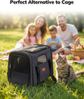 Morpilot Pet Carrier for Large Cats, Puppies & Small Dogs Up to 25lbs, Escape-Proof with Locking Zippers, Dual-Sided Cushion, Safety Buckle for Car & Vet Travel, Includes Foldable Bowl (Dark Gray)