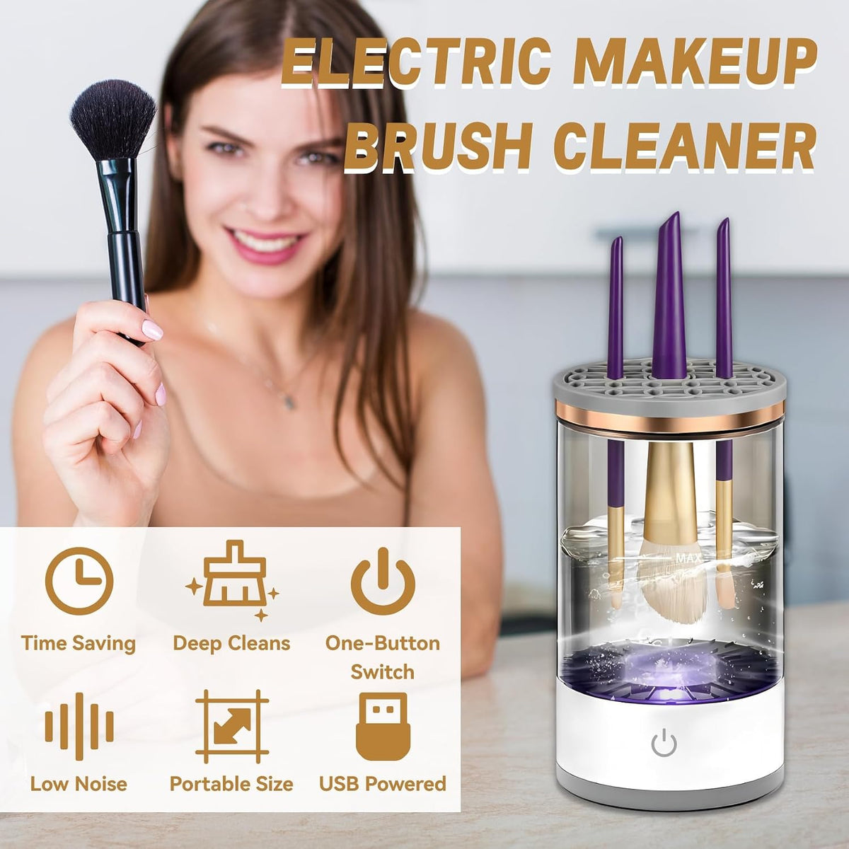 Electric Makeup Brush Cleaner - Portable Compact Design for Travel Home Use - Professional Makeup Brush Cleaning Machine - Automatic Makeup Brush Cleaner (Extra Large)