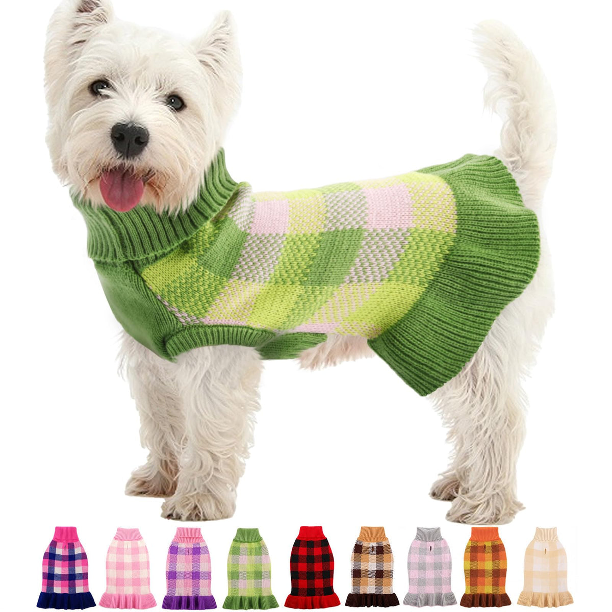 Dog Sweater Dress Plaid Knitwear for Small Dogs Girl Christmas Clothes