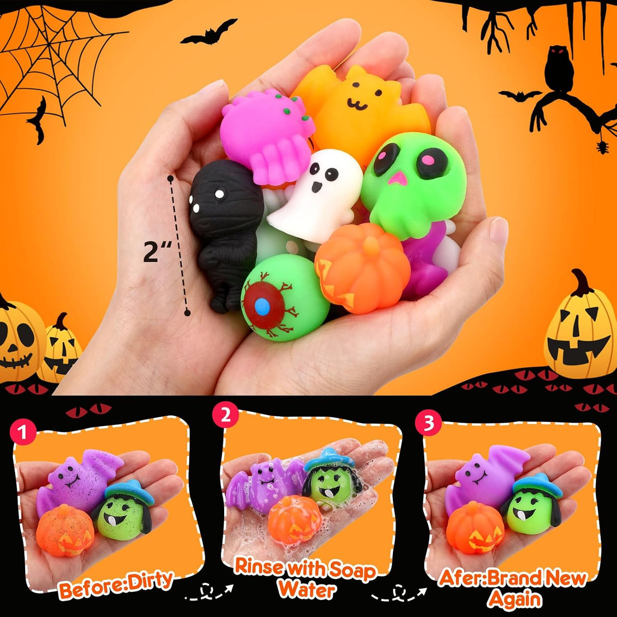 OCATO 30Pcs Halloween Mochi Squishy Toys, Halloween Party Favors for Kids