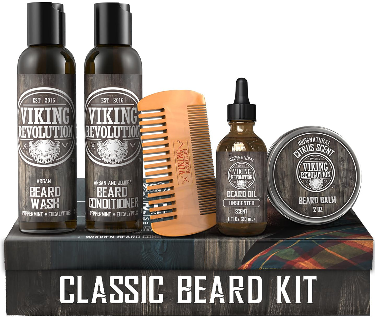 Viking Revolution Beard Conditioning Kit-CoffeeWhiskey, 5 Products Included