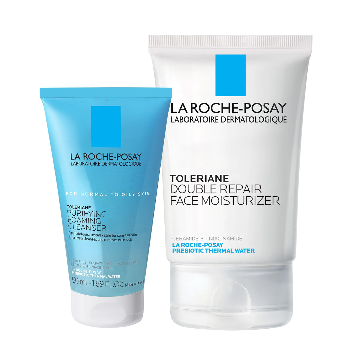 La Roche-Posay Toleraine Skin Care Set, Double Repair Face Moisturizer 100ml & Hydrating Gentle Cleanser 50ml, Oil Free Moisturizer & Face Wash