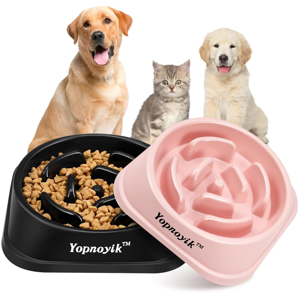2 Pack Slow Feeder Dog Bowls for Healthy Eating, Non-Slip and Anti-Choking Design, Reduces Bloating & Overeating for Medium Dogs and Cats, Easy to Clean