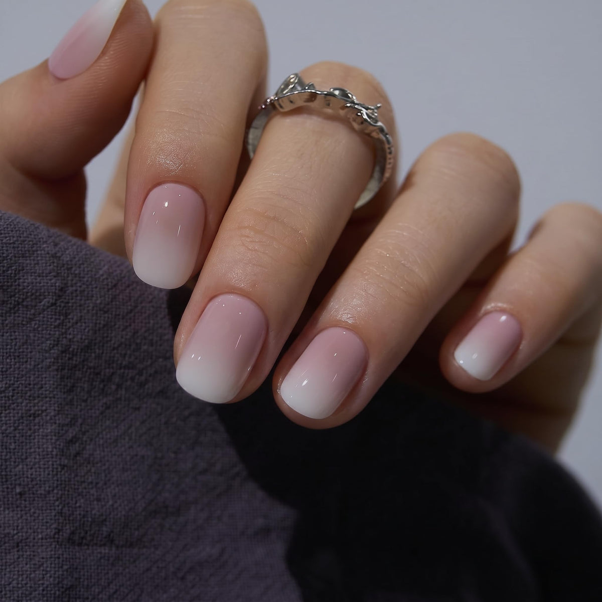 CurvLife Milky White Square Press on Nails Short, Soft Gel Fake Nails with Clean Nude Apricot Design Full Cover False Nails Glossy Nude Glue on Nails Artificial Stick on Nails for Women