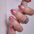 CurvLife Short Oval Chrome Nude Press On Nails, Champagne Pearl, Soft Gel | 32PCS 16 Sizes, Salon-Quality Natural Fake Nails, Curved Fit, 7-14 Day Glue-On Wear, Reusable Stick-On Nails, Press-On Kit