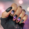 48Pcs Halloween Press on Nails Ghost Stick on Fingernails Monster Short Square False Nails Glossy Black Spider Web Acrylic Fake Nail Skull Gel Glue on Nail for Coquette Women Girls