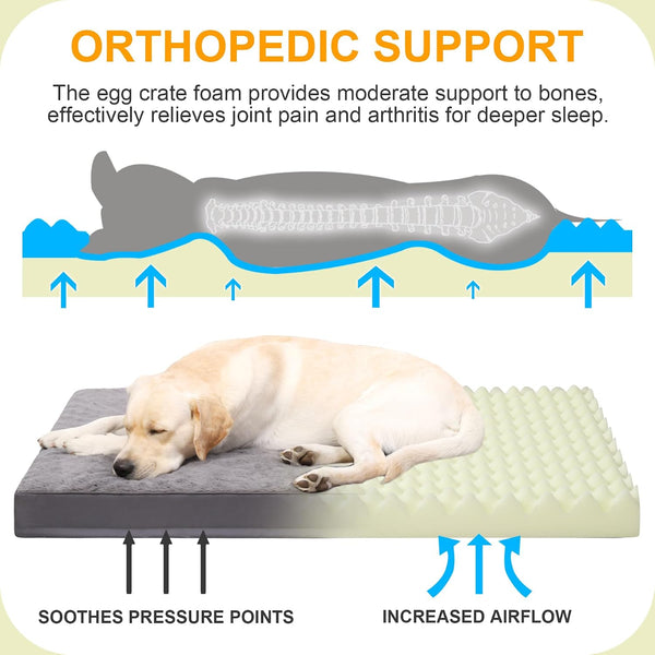 KSIIA Orthopedic Dog Crate Bed - Waterproof, Washable Dog Bed with Egg Crate Foam & Removable Cover, 35 x 22 Inch, Dark Gray