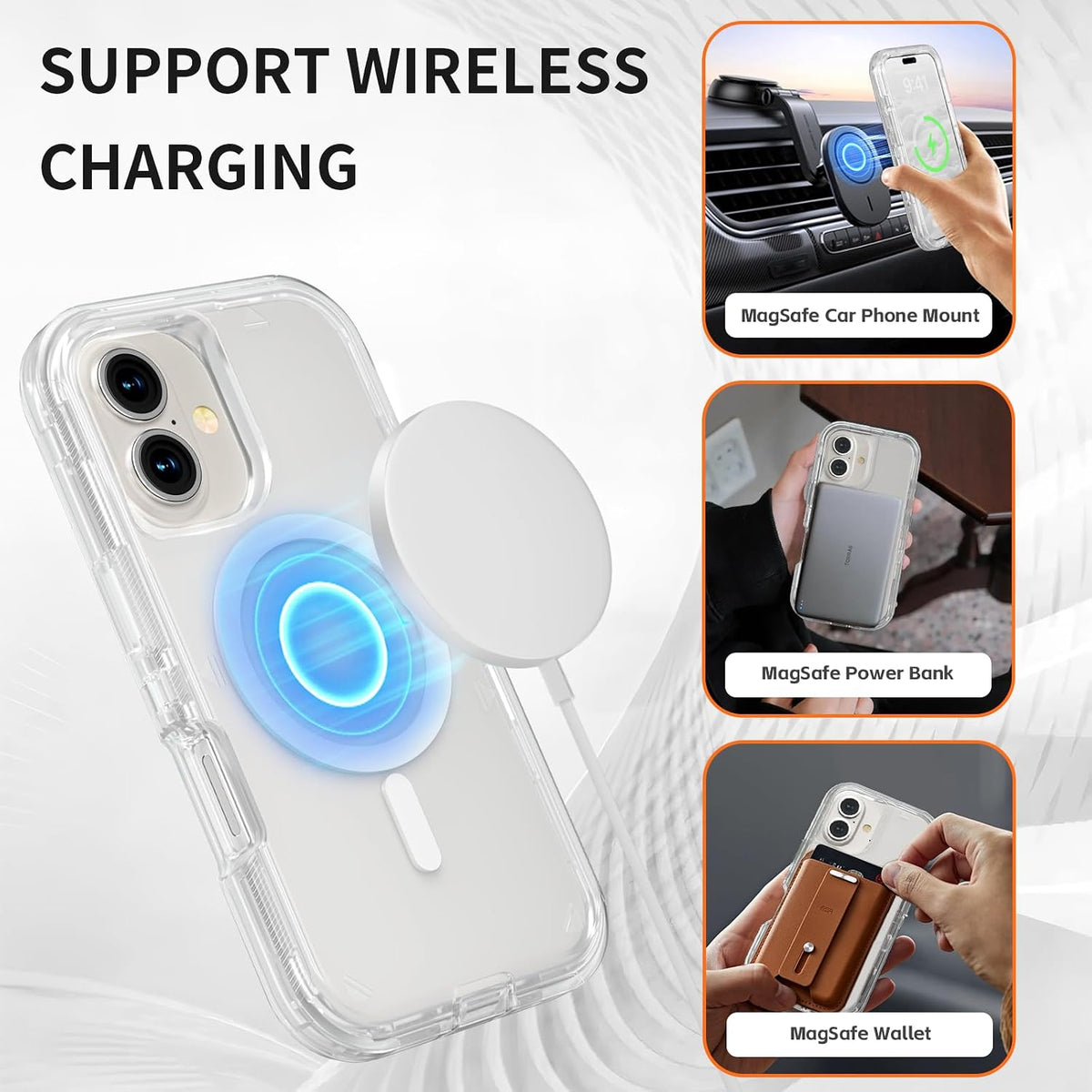 Follaroma Magnetic for iPhone 16 Plus Case, Heavy Duty Phone Cases, Clear