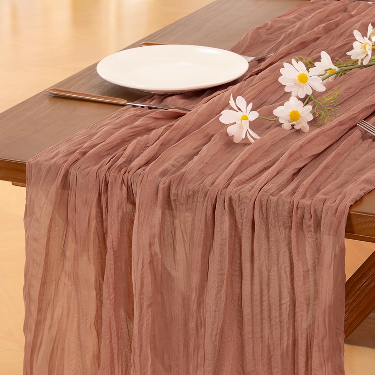 Fall Table Runner Terracotta Cheesecloth Boho Wedding Thanksgiving Decor