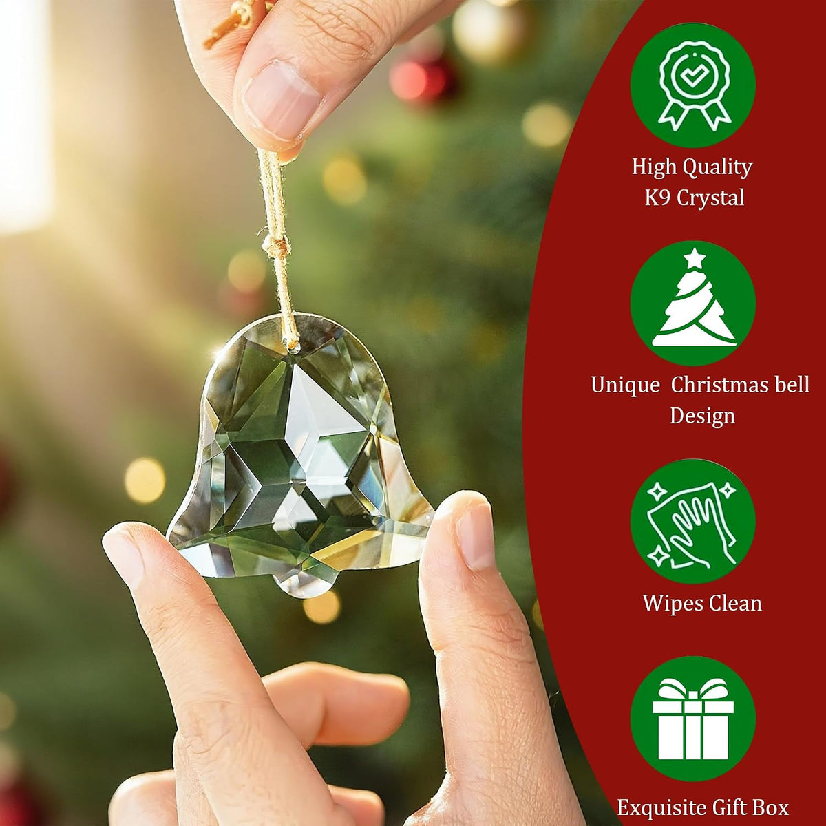 6 Pcs 2 Inch Faceted Crystal Bell Christmas Tree Hanging Ornament