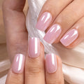 CurvLife Milky White Square Press on Nails Short, Soft Gel Fake Nails with Clean Nude Apricot Design Full Cover False Nails Glossy Nude Glue on Nails Artificial Stick on Nails for Women