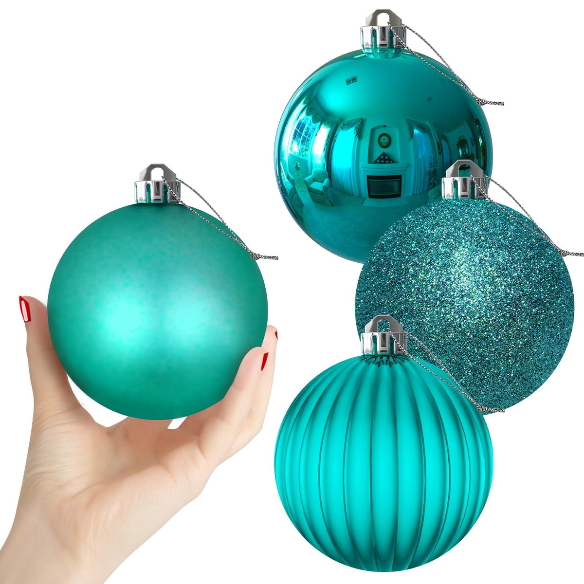 White 4.0" Large Christmas Balls - Christmas Tree Decoration Ornaments Shatterproof Hanging Balls for Birthday Halloween Holiday Wedding Decorations Set of 4pcs