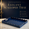 Gesodant Scalloped Glossy Plastic Lacquer Decorative Tray, 15.7 x 11.8 Inch Rectangle Serving Tray with Handles for Coffee Table, Ottoman, Bedroom Vanity, Living Room Centerpiece (Royal Blue & Gold)