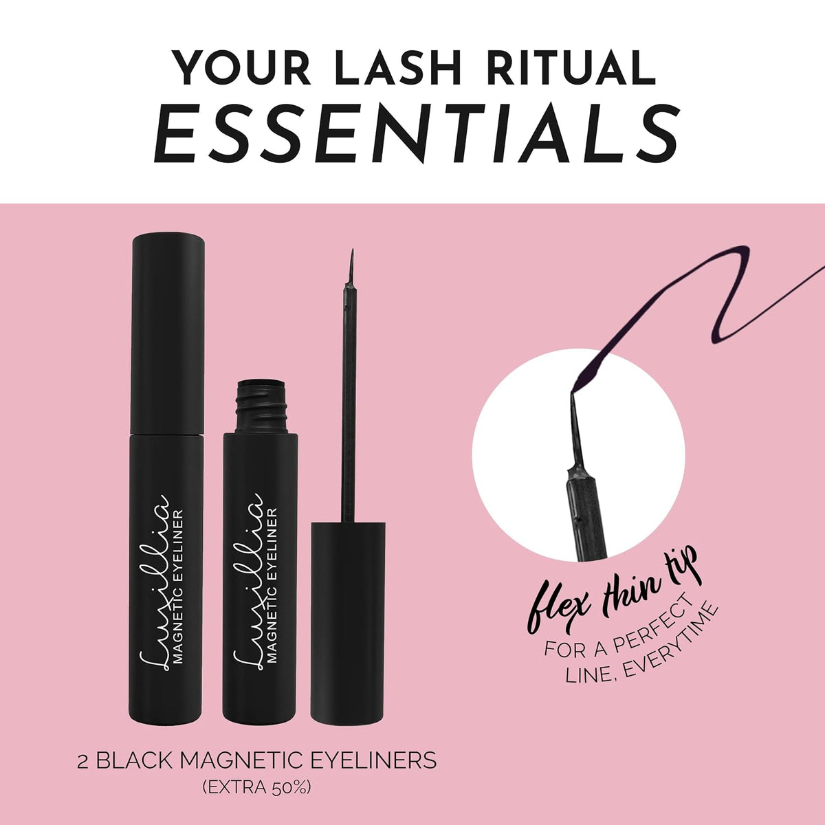 Luxillia Magnetic Eyeliner for Magnetic Eyelashes, Upgraded Strongest Hold, Most Natural Look, Waterproof, Smudge Proof Liquid Liner in Black