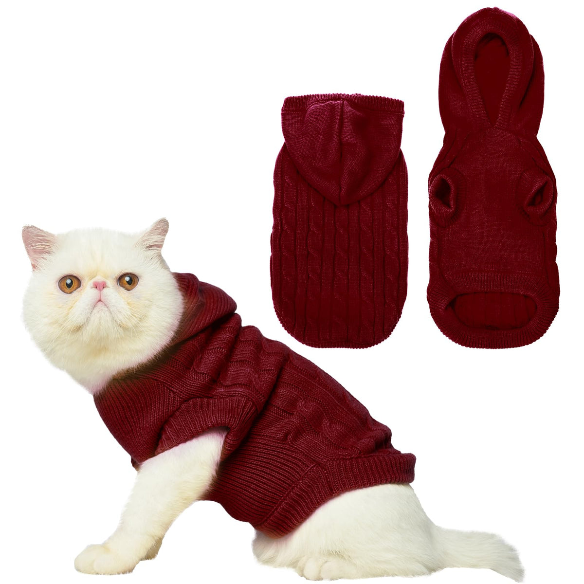 PUPTECK Winter Dog Cat Sweater Coat - Soft Cold Weather Clothes Knitwear for Kitties & Small Dogs Indoor Outdoor Walking Warm, Knitted Classic for Doggies Kitties Girls Boys, Pink M