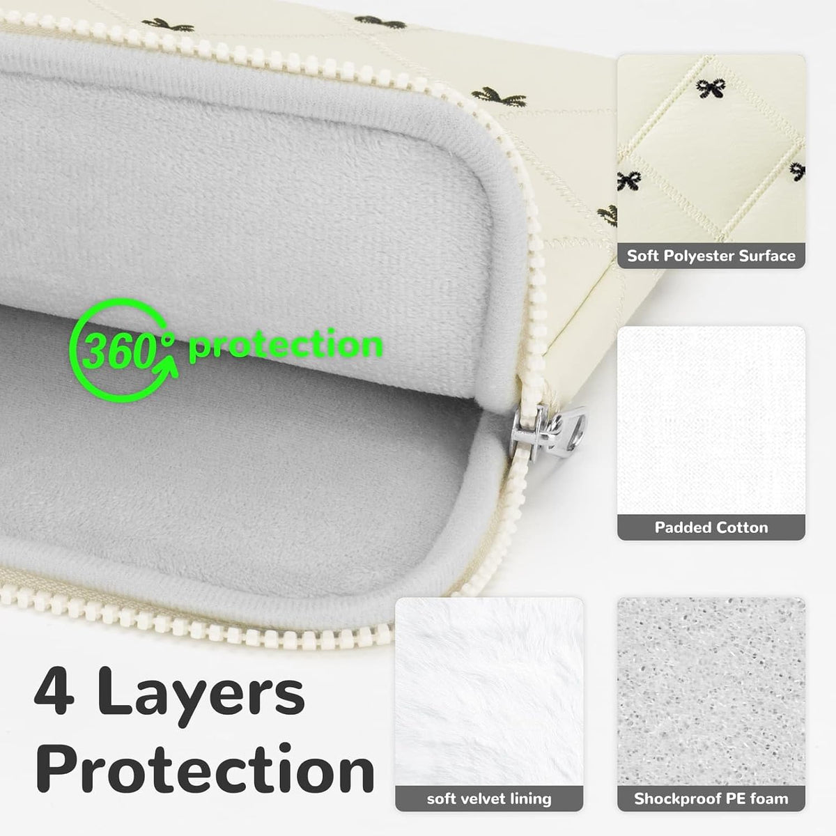 14 Inch Lightweight Bow Puffy Laptop Sleeve Case Laptop Bag for Girl
