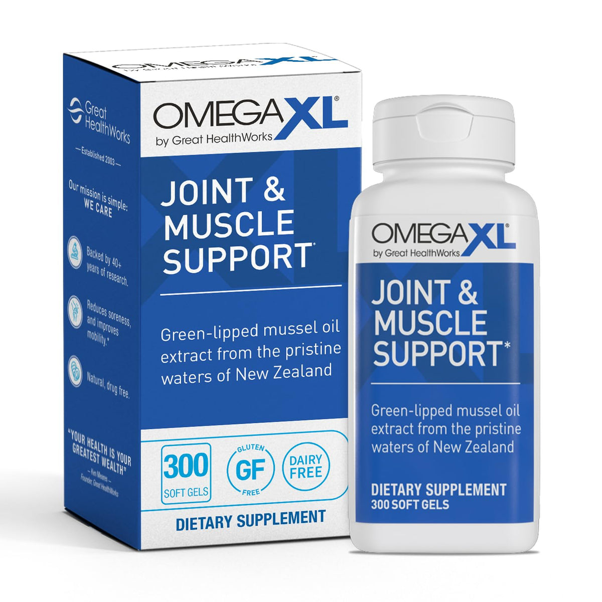 OmegaXL Joint Support Supplement - Natural Muscle Support, Green Lipped Mussel Oil, Soft Gel Pills, Drug-Free, 120 Count