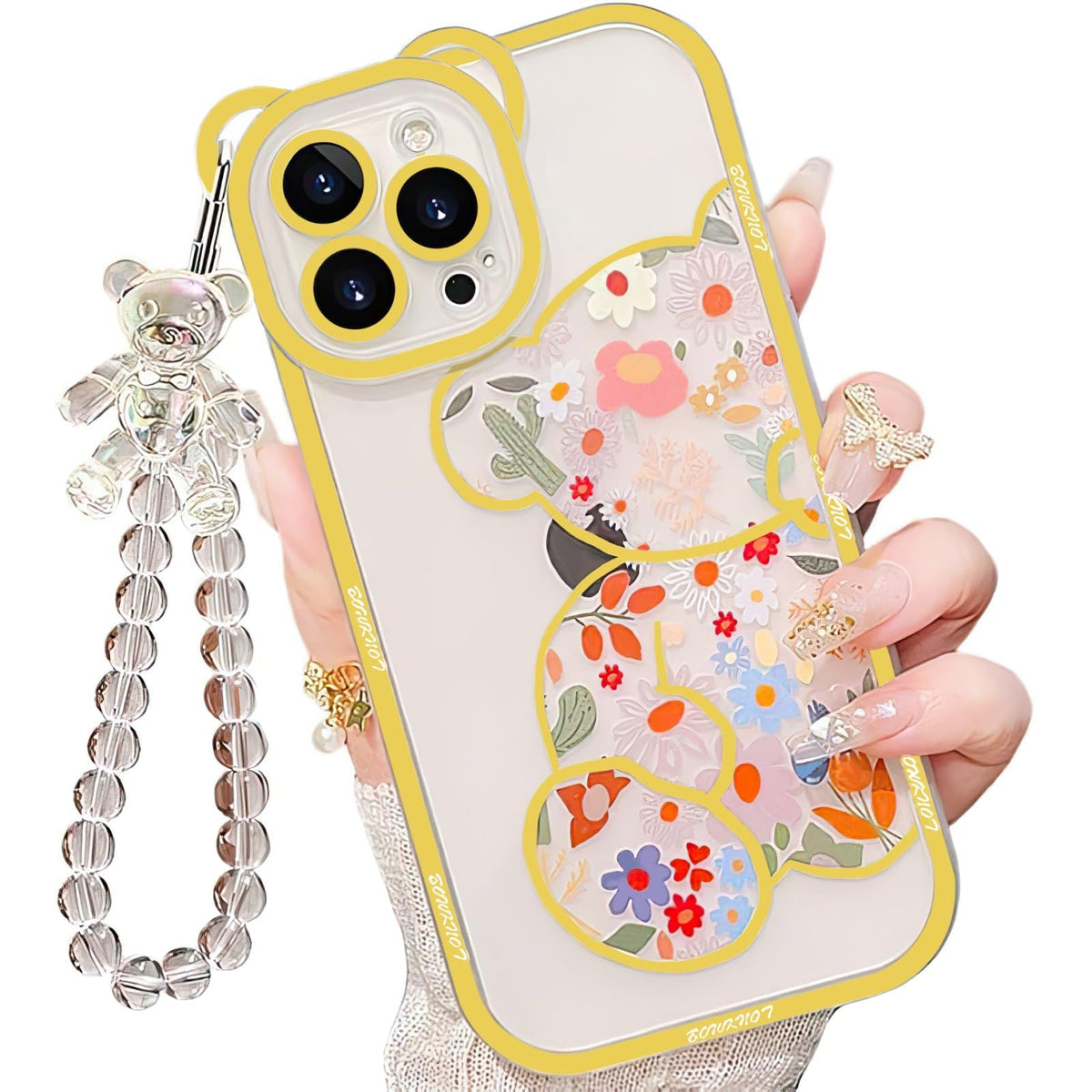 IAIYOXI 3D Cute Cartoon Bear Phone Case for iPhone 15 - Fashionable and Stylish - Funny Pink Bear Design - Soft TPU Protective Case - Kawaii Silicone Cover for Women, Girls, and Kids